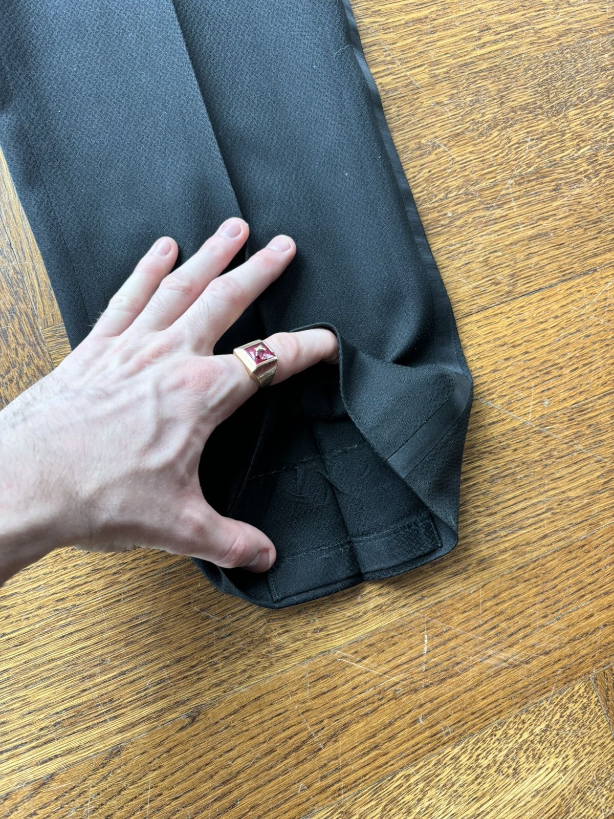 Vintage 1970s Two Piece Suit Vintage Suspender Pants Satin Lapel Size 50R - 12 Thumbnail