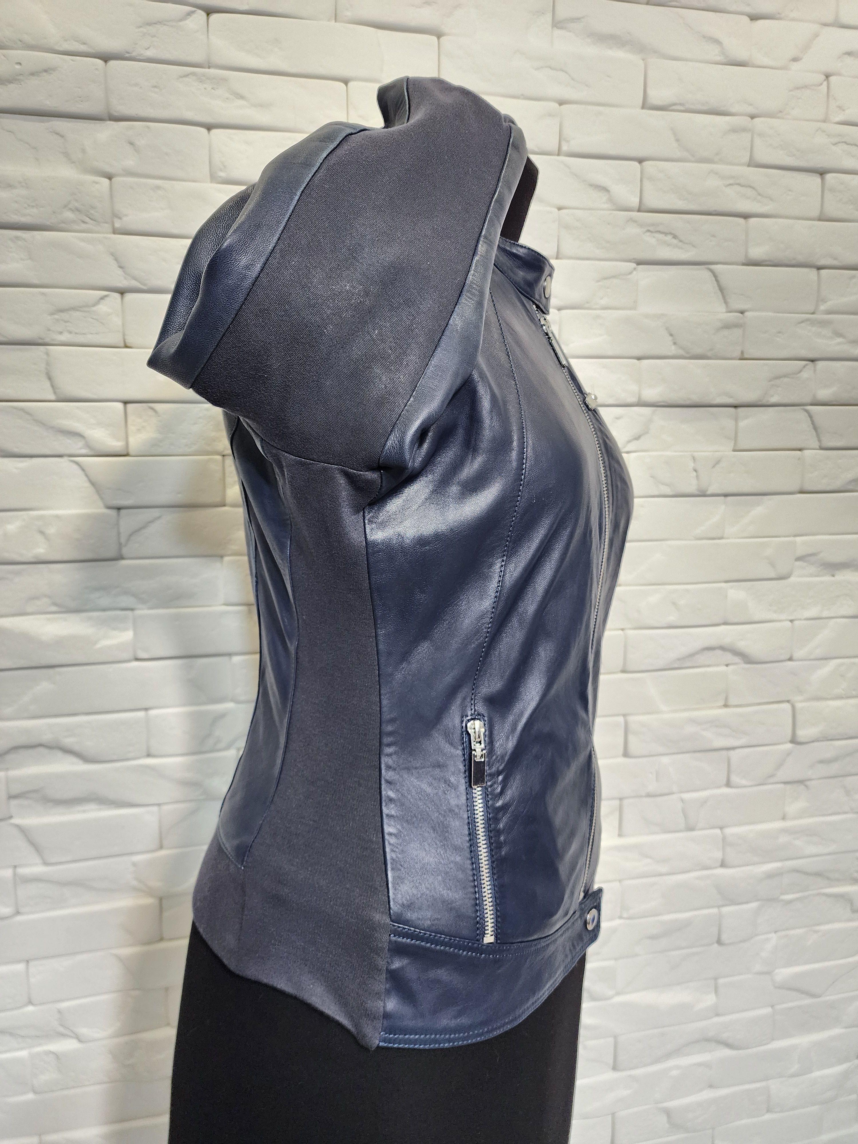 ARMA Blue Leather Jacket: Women's Genuine Leather Coat Size M / US 6-8 / IT 42-44 - 3 Thumbnail