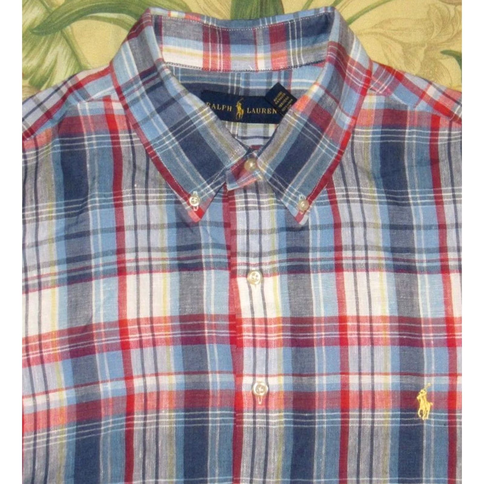 Ralph Lauren Polo RALPH LAUREN Blue Red Plaid Linen Short Sleeve Button Down Shirt XL Men Size US XL / EU 56 / 4 - 2 Thumbnail