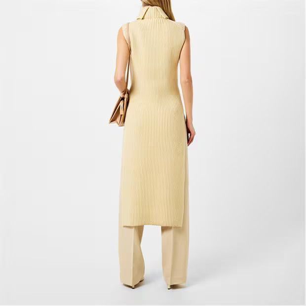 Jil Sander o1g2r1mq1024 Ribbed Knit Dress in Butter Size XXS / US 00 / IT 34 - 6 Thumbnail