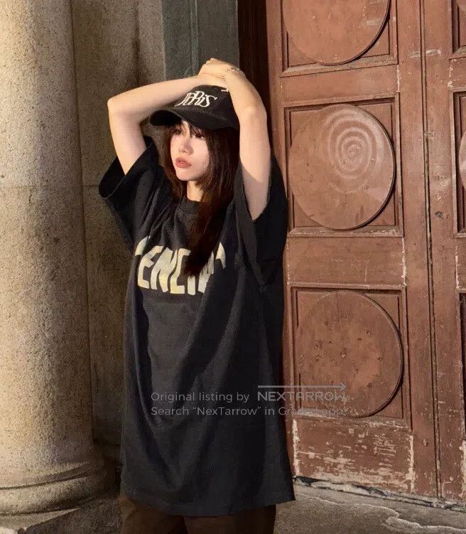 Balenciaga Balenciaga Black Aged Logo Letter Tape Print Cotton Crewne Size US M / EU 48-50 / 2 - 8 Thumbnail