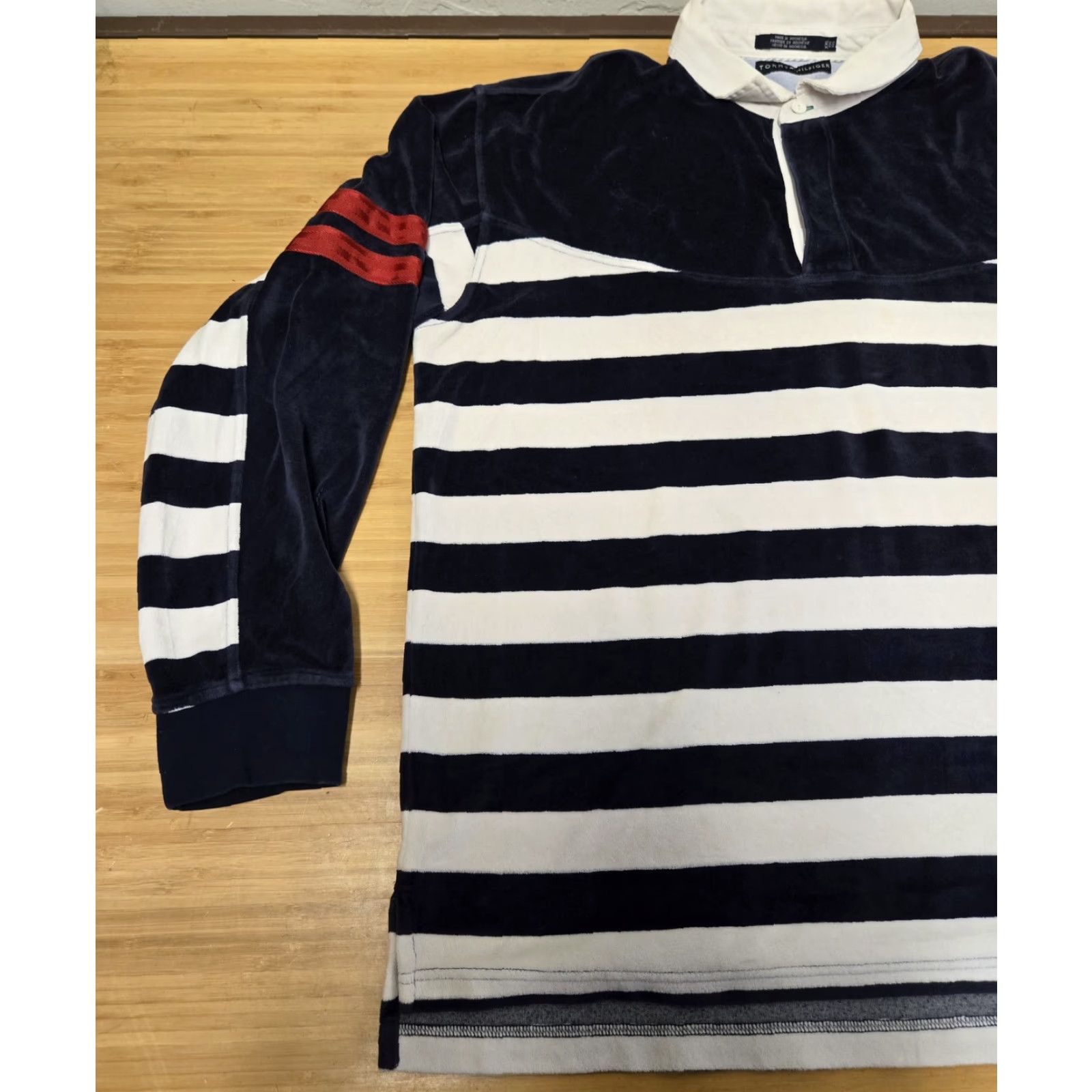 Tommy Hilfiger Tommy Hilfiger Rugby Shirt Mens 2XL Navy Blue White Striped Velour Long Sleeve Size US XXL / EU 58 / 5 - 4 Thumbnail