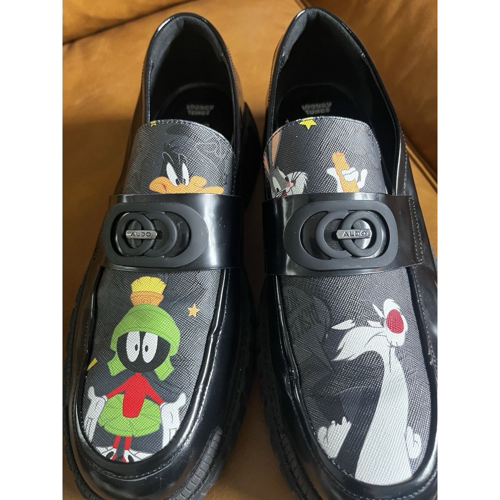 Aldo Looney Toons x Aldo Black Faux Leather Loafers Shoes Sz 13 Size US 13 / EU 46 - 2 Thumbnail