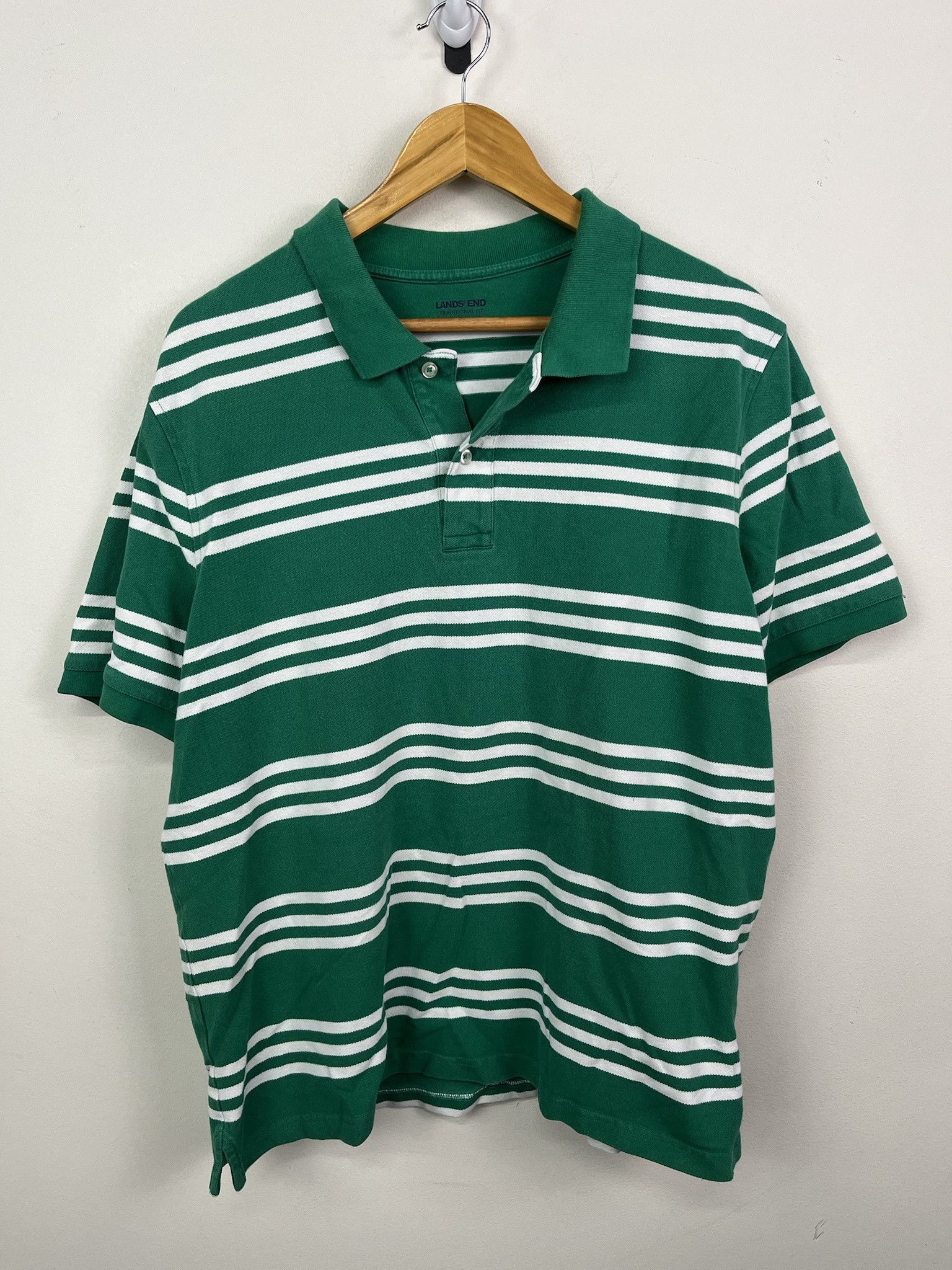 Polo Ralph Lauren × Vintage Vintage Lands End Twon Tone Striped Pattern Quarter Button Up Polo Style Shirt Size L Size US L / EU 52-54 / 3 - 1 Thumbnail