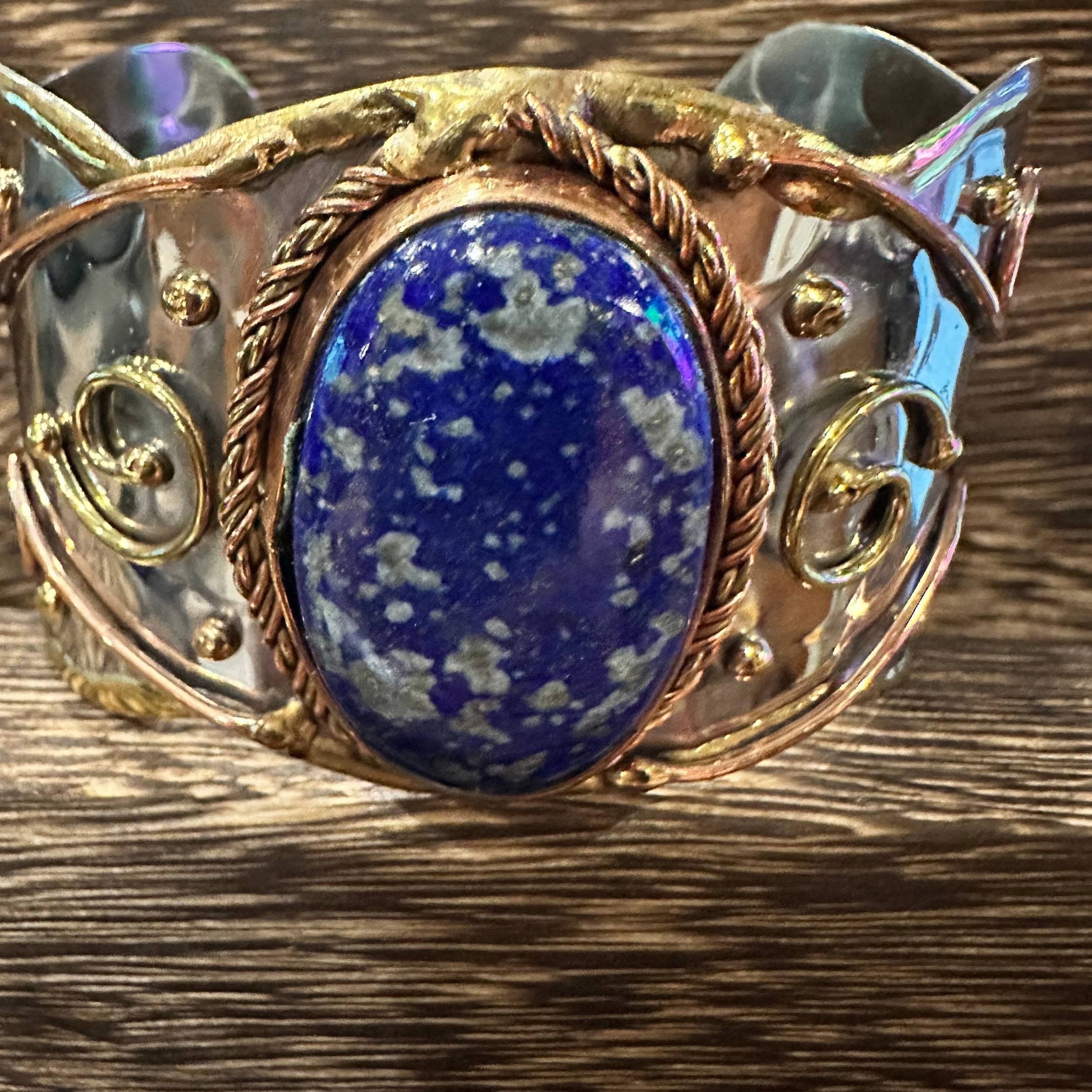 Other Artisan 2-Inch Wide Lapis Lazuli Cuff Bracelet, Adjustable M Size ONE SIZE - 8 Thumbnail