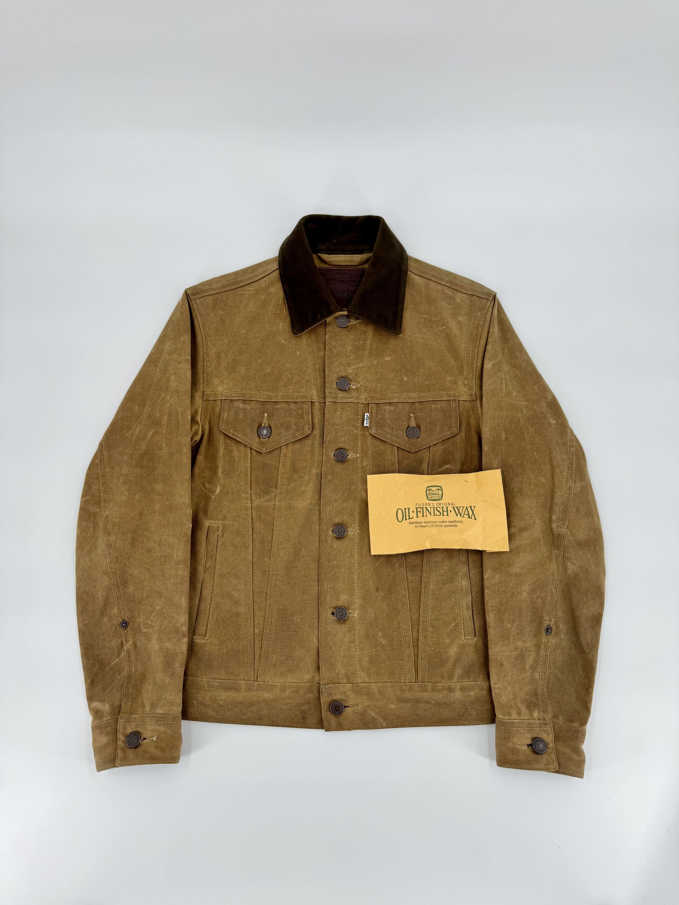 image of Levi's X Filson Tin Oil Cloth Tan Trucker Jacket Small, Men's