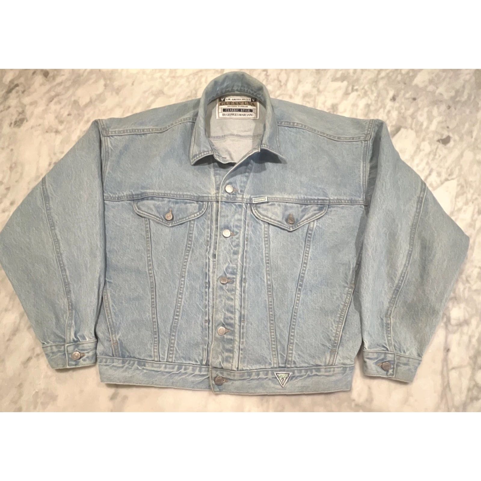 Guess VINTAGE Guess USA Denim Jean Jacket XL Mens Rockabilly Blue 1990s Y2K United States Style 10803 Cut 64081 Size US 36 / EU 52 - 2 Thumbnail