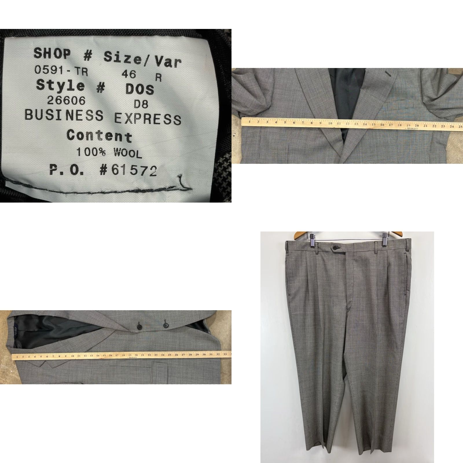 Jos. A. Bank VINTAGE Jos A Bank 2 Pc Suit Men’s 46R Jacket 40x27 Pants Black White Mini Houndstooth Mens Suit Jacket Set Regular Wool 2 Piece Size 46R - 8 Thumbnail
