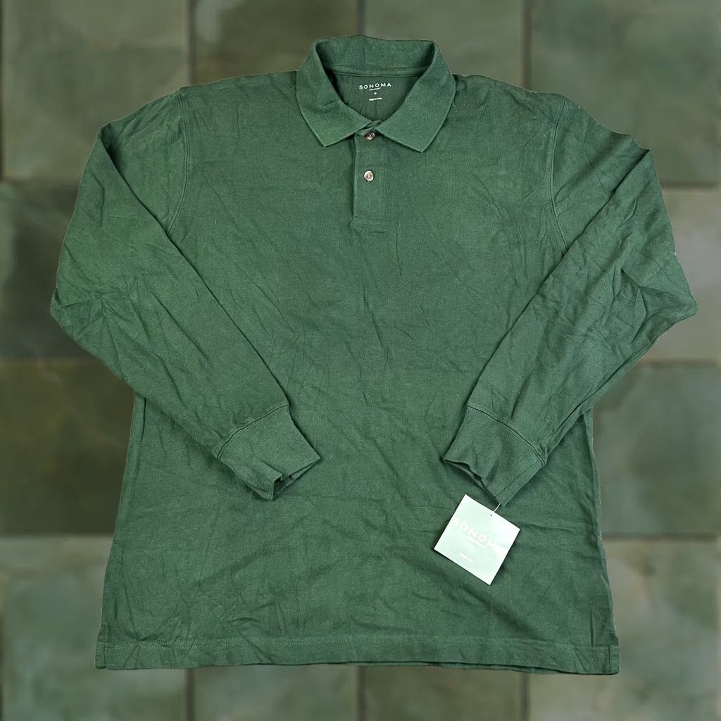 Vintage Sonoma Polo Shirt Medium Green Long Sleeve 100% Cotton 2-Button Size US M / EU 48-50 / 2 - 1 Thumbnail