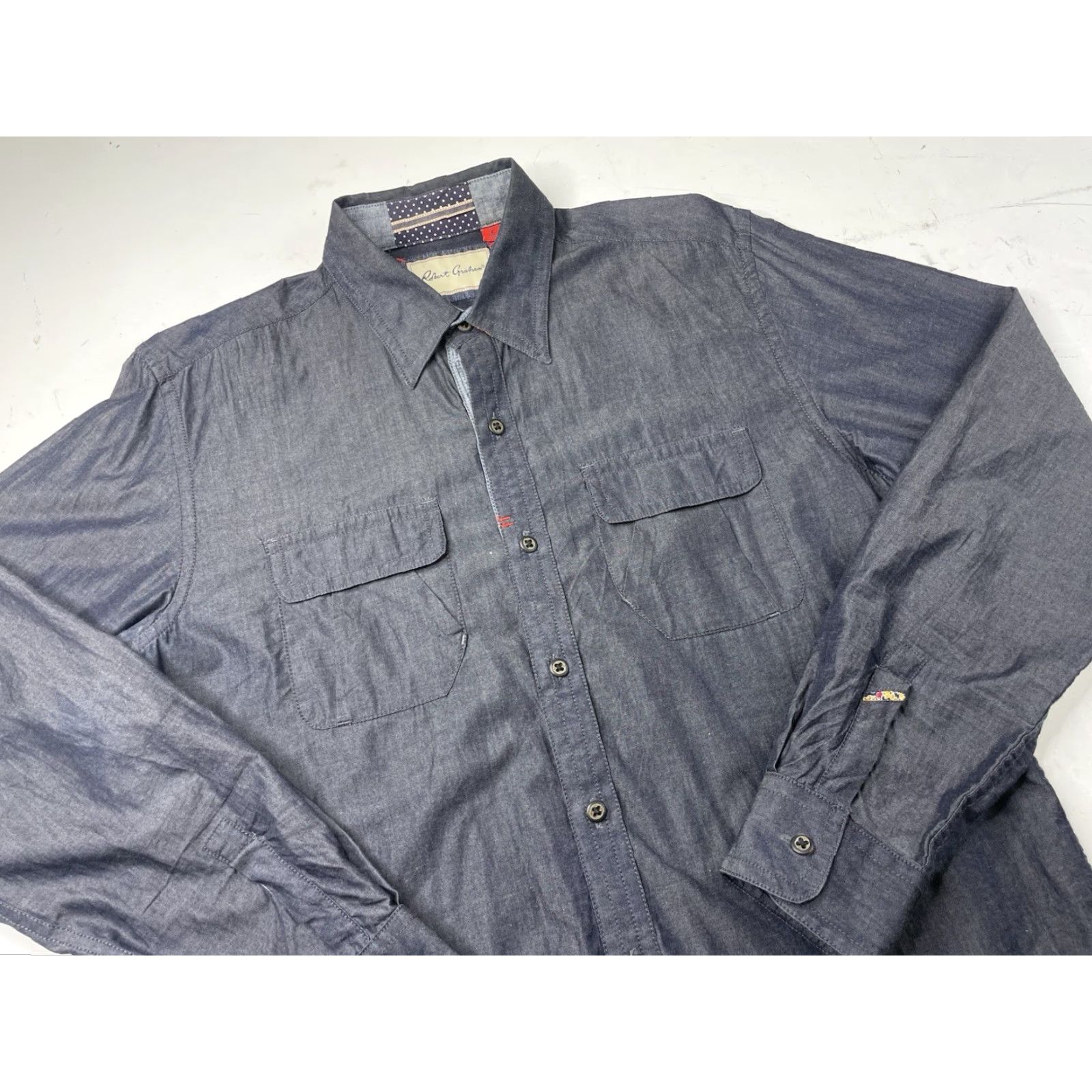 Robert Graham Robert Graham Shirt Button-Down Long Sleeve Denim Chambray Multicolor Mens S Size US S / EU 44-46 / 1 - 2 Thumbnail