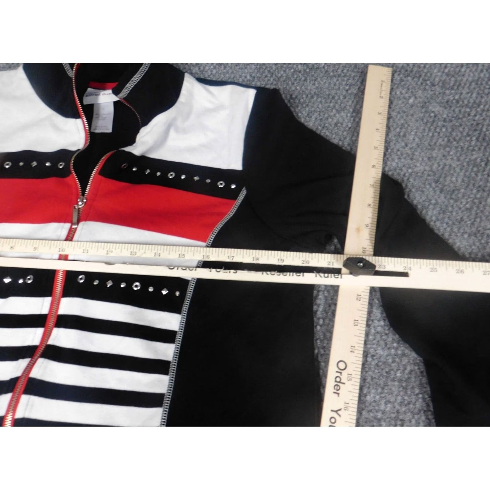 Vintage Alfred Dunner Shirt Sweater 12 Women Black Striped Mock Neck Full Zip Casual Modern 12 Womens Regular Size XL / US 12-14 / IT 48-50 - 4 Thumbnail