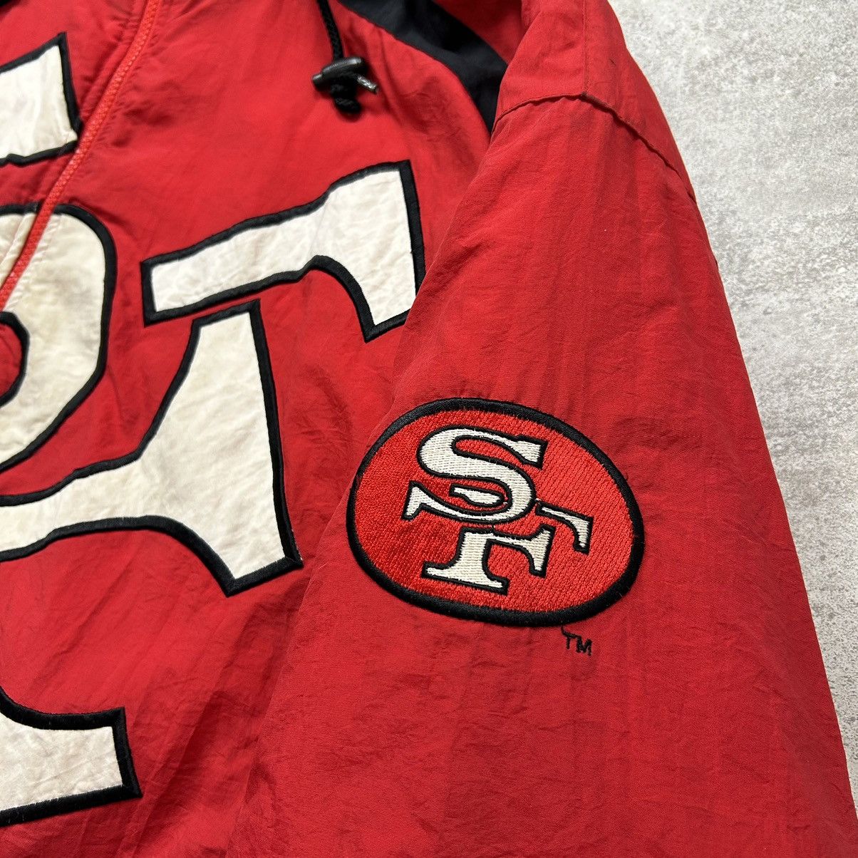 NFL × Starter × Vintage VTG 90s SAN FRANCISCO 49ERS BIG LOGO PUFFER JACKET HOODIE Size US XL / EU 56 / 4 - 4 Thumbnail