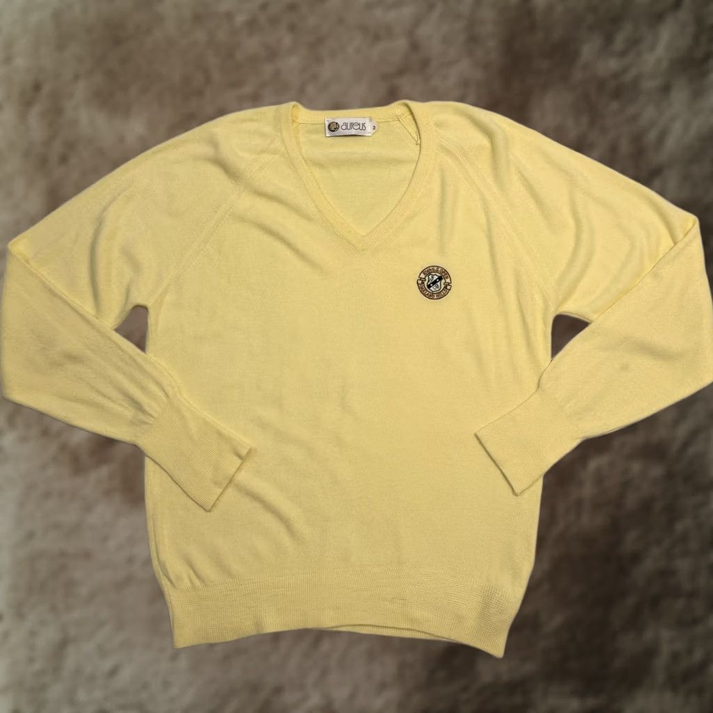 Vintage VINTAGE Aureus Sweater Pullover Mens M Yellow V-Neck Acrylic Patch 90s Size US M / EU 48-50 / 2 - 1 Thumbnail