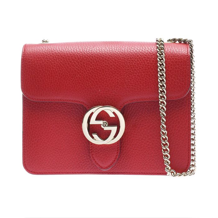 Gucci Gucci Interlocking G Chain Shoulder Bag Outlet Red Leather