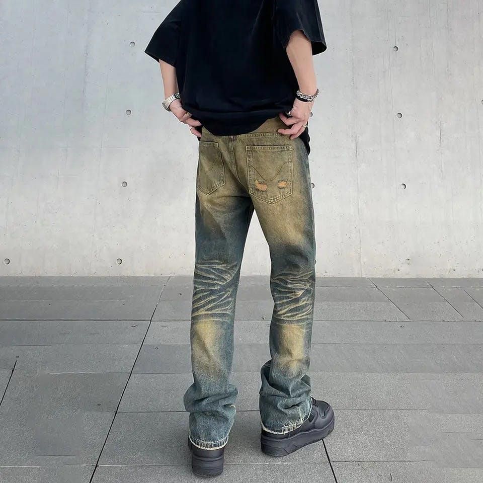 Jean × Streetwear Flared Jeans for Men Baggy Wide Leg Street Vintage ...