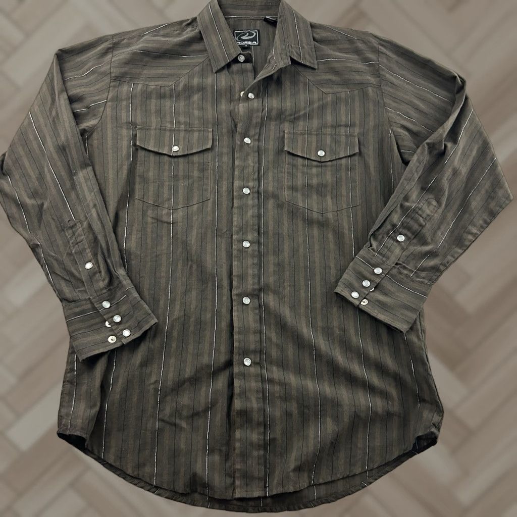 Roper Roper Striped Long Sleeve Pearl Snap Button Front Shirt Men's M Brown Size US M / EU 48-50 / 2 - 1 Thumbnail