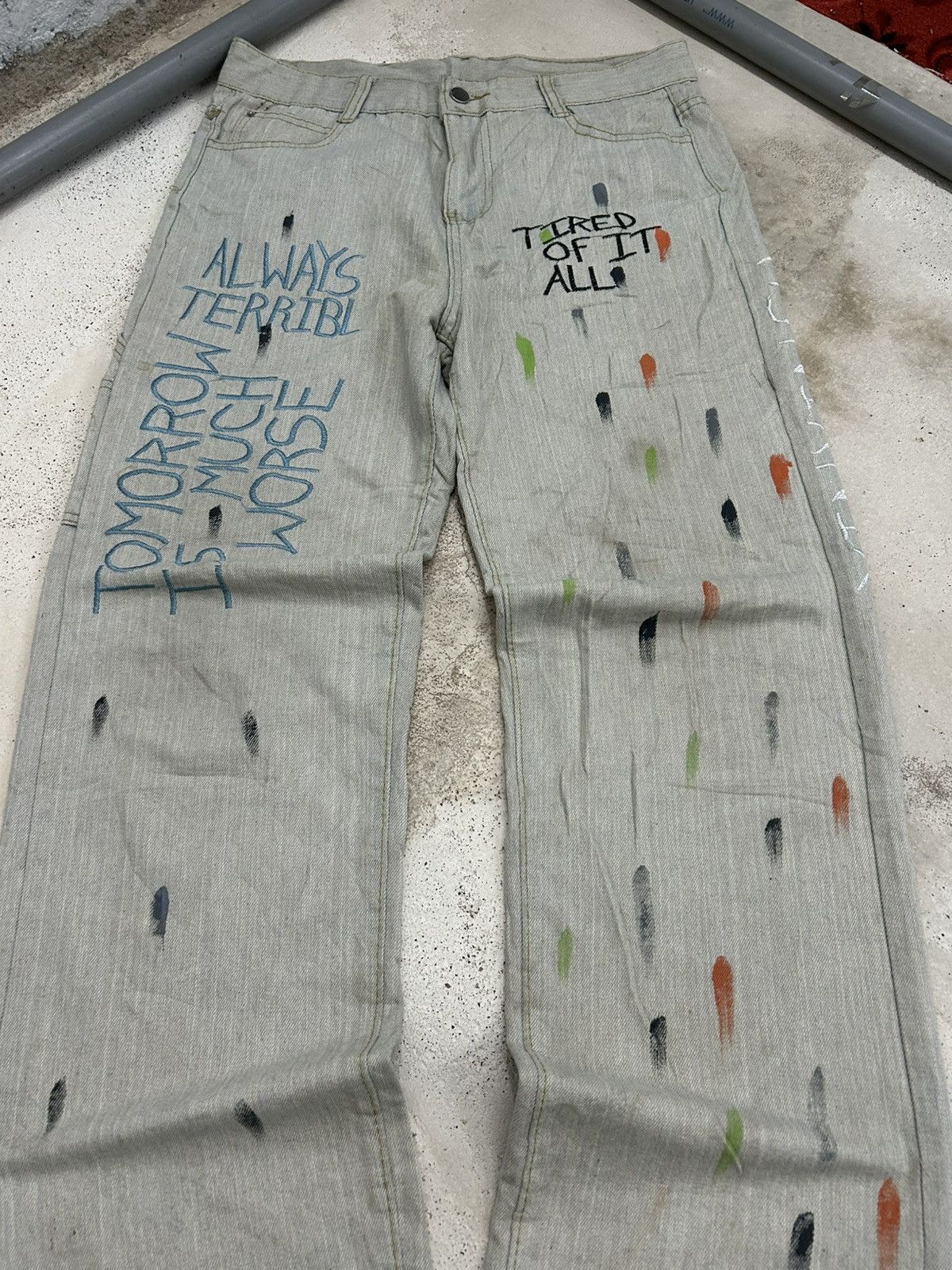 Le Grande Bleu (L.G.B.) Vintage Carpenter Dirty Light Splatter Paint Art Embroidery Size US 32 / EU 48 - 4 Thumbnail