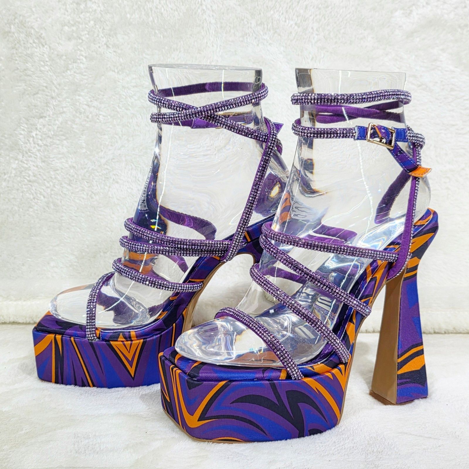 Other Racer Colorful 6" Chunky Flared Platform Heels Rhinestone St Size US 6.5 / IT 36.5 - 8 Thumbnail