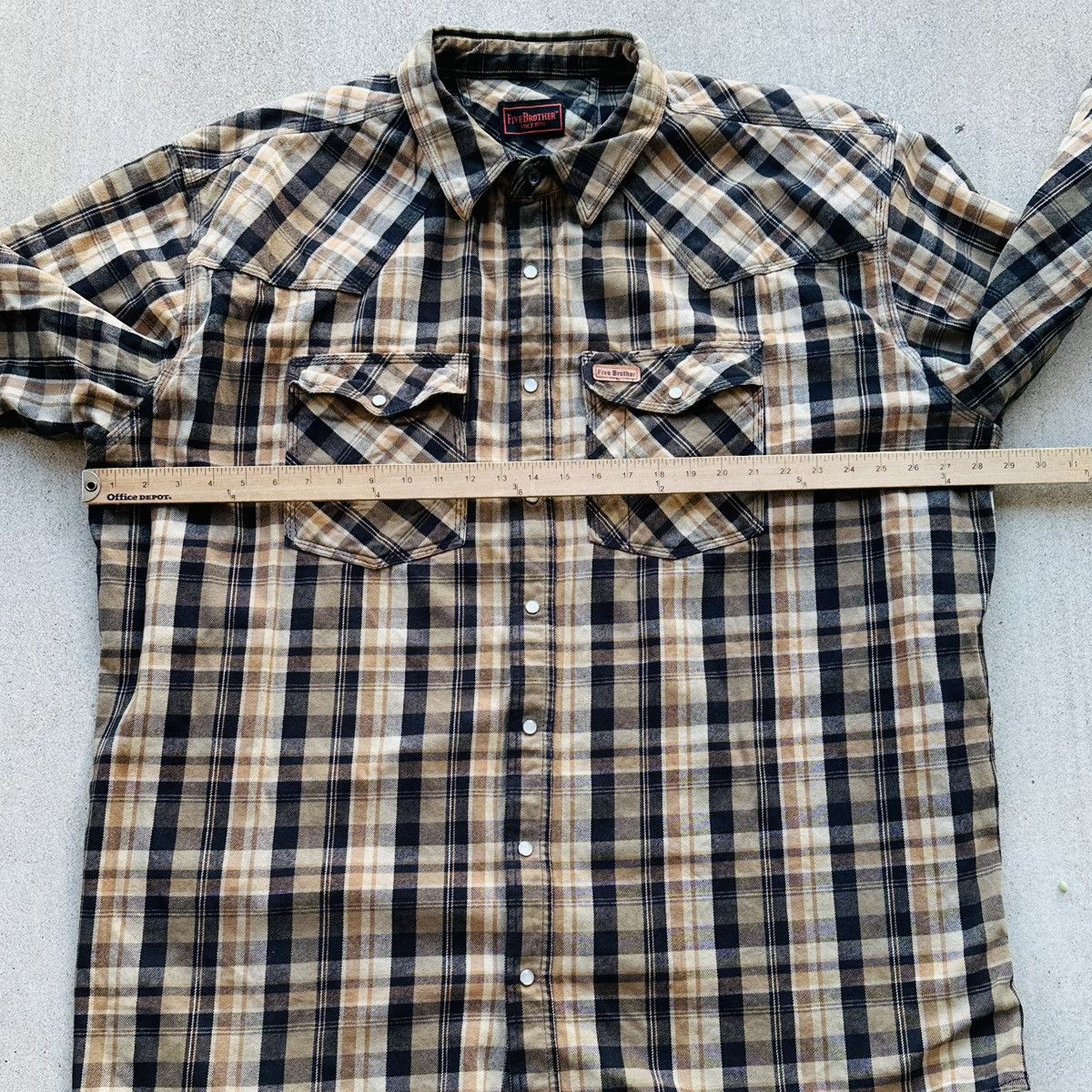FiveBrother Five Brother Mens 3XLT Brown Black Plaid Pearl Snap Flannel Size US XXL / EU 58 / 5 - 5 Thumbnail