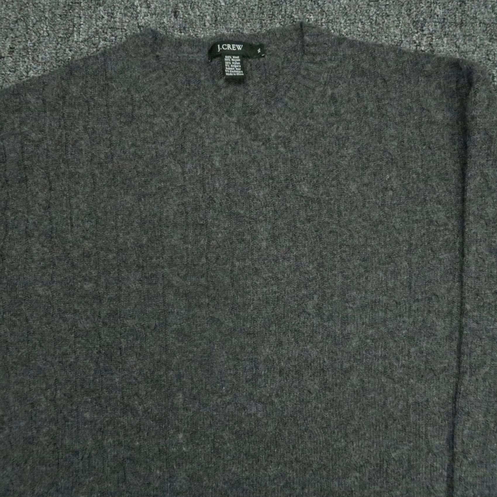J.Crew J.CREW Sweater Mens XL Gray Wool Rabbit Hear Cashmere Pullover Crew Cable Knit Size US XL / EU 56 / 4 - 2 Thumbnail