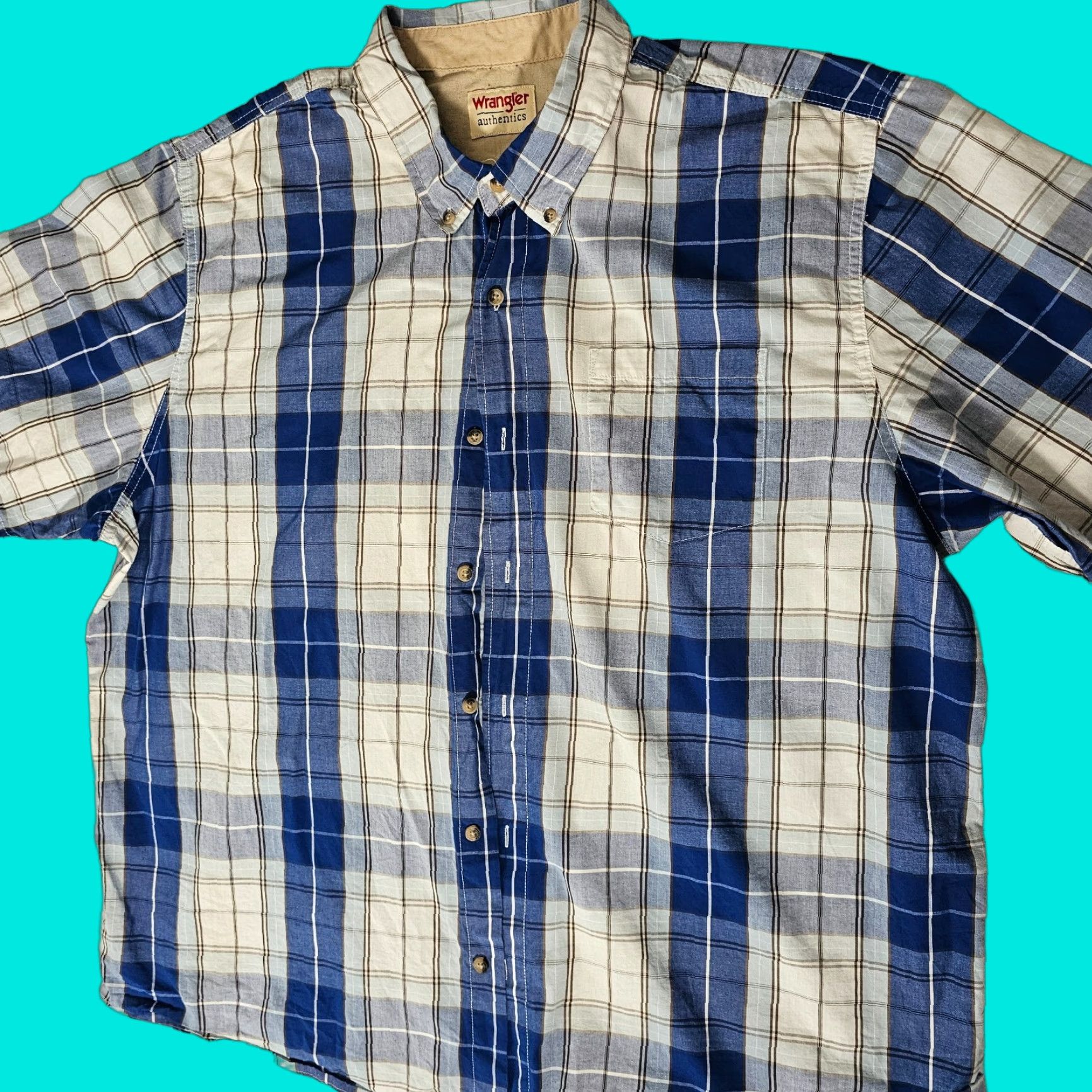 Wrangler Wrangler Button-Down Shirt 2XL Blue Plaid Short Sleeve Pocket Authentic Size US XXL / EU 58 / 5 - 1 Thumbnail