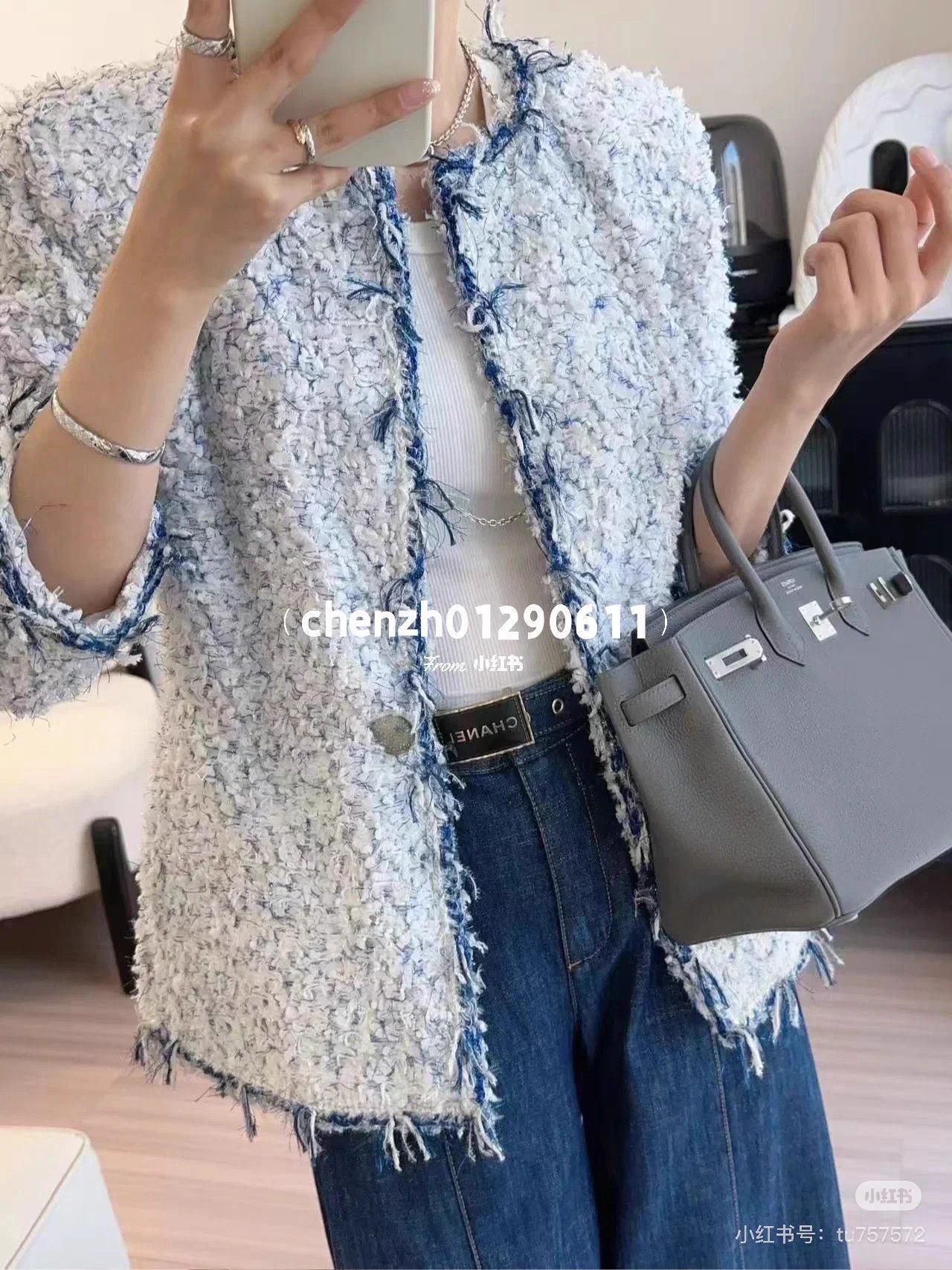 Chanel Chanel 18s Waterfall Blue/White Tassel-Tweed 8sleeve Jacket Size XS / US 0-2 / IT 36-38 - 9 Thumbnail