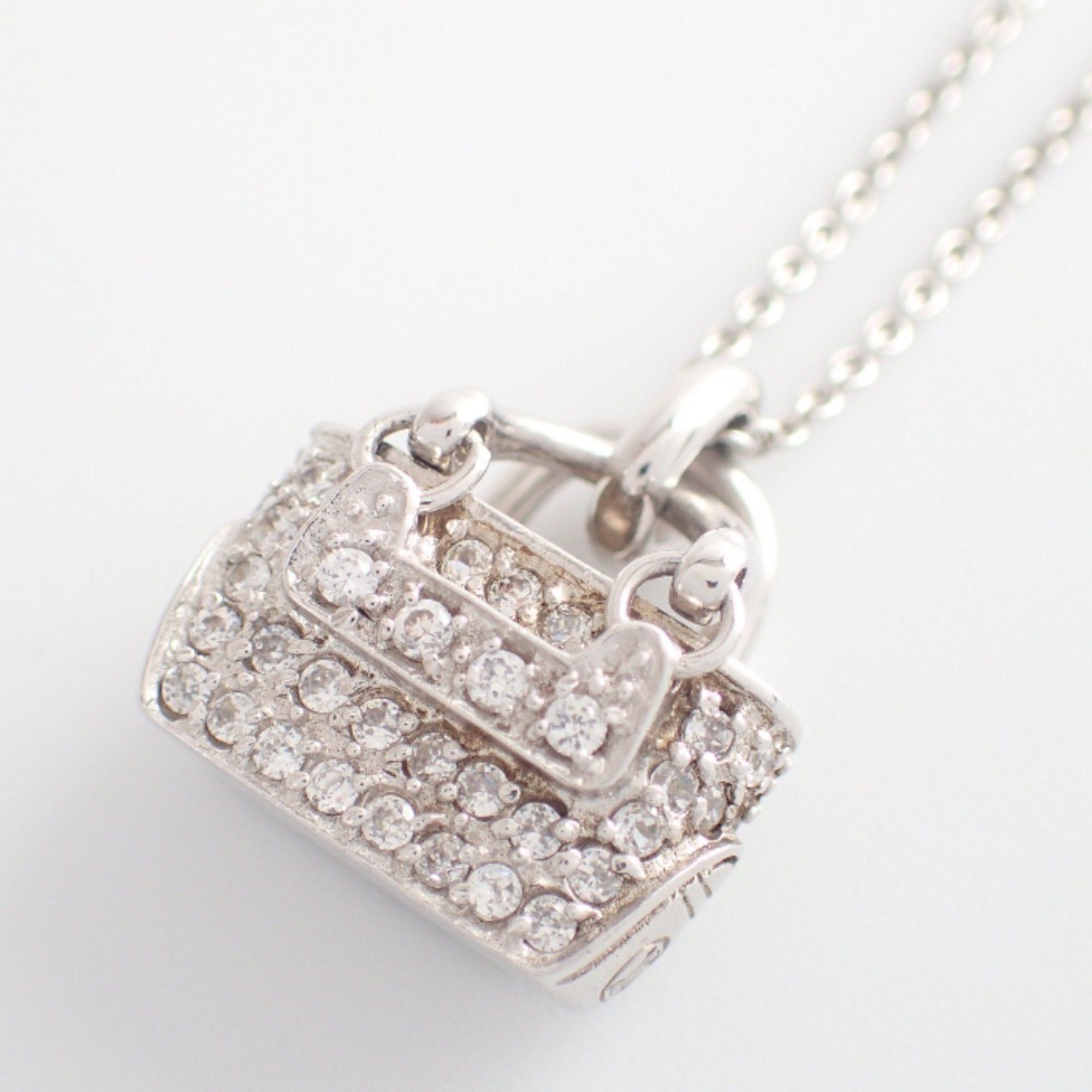 image of Celine 925 Rhinestone Boogie Bag Motif Necklace Silver Women's