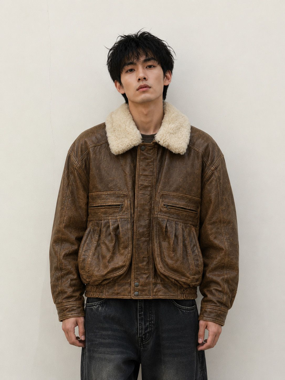 Japanese Brand Vintage 80s Japanese Brand Sherpa Aviator Leather Jacket Size US L / EU 52-54 / 3 - 1 Thumbnail