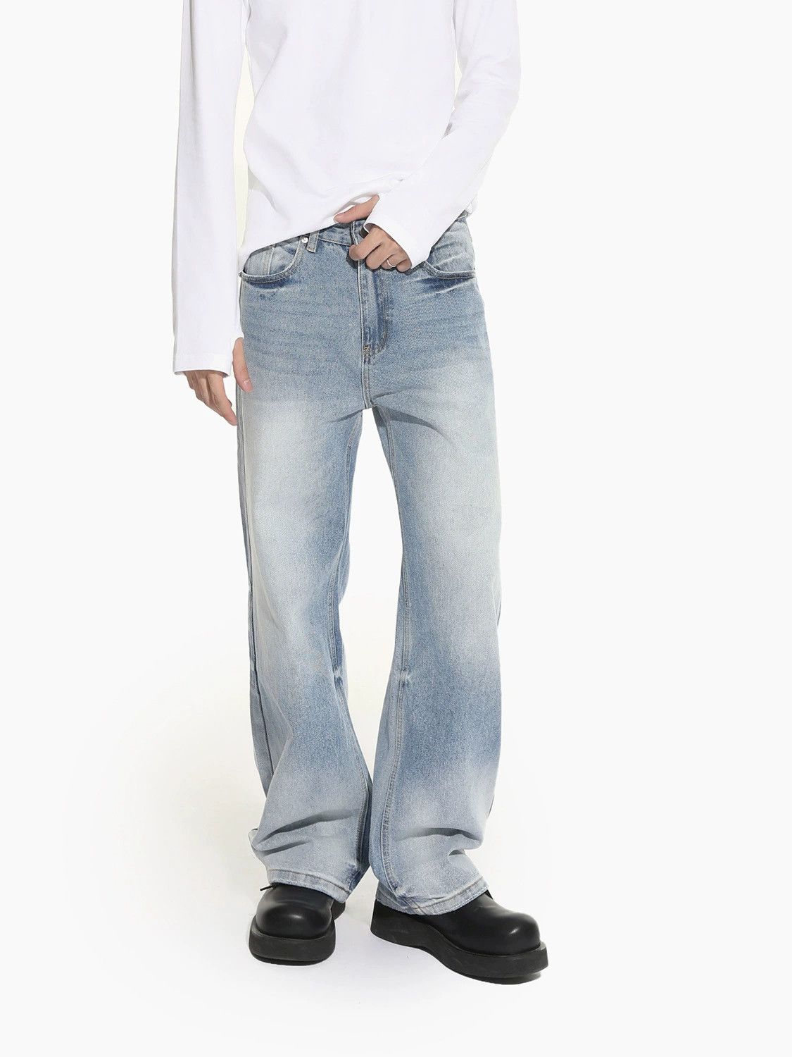 Jean Japanese retro distressed straight wide-leg washed jeans Size US 32 / EU 48 - 1 Thumbnail