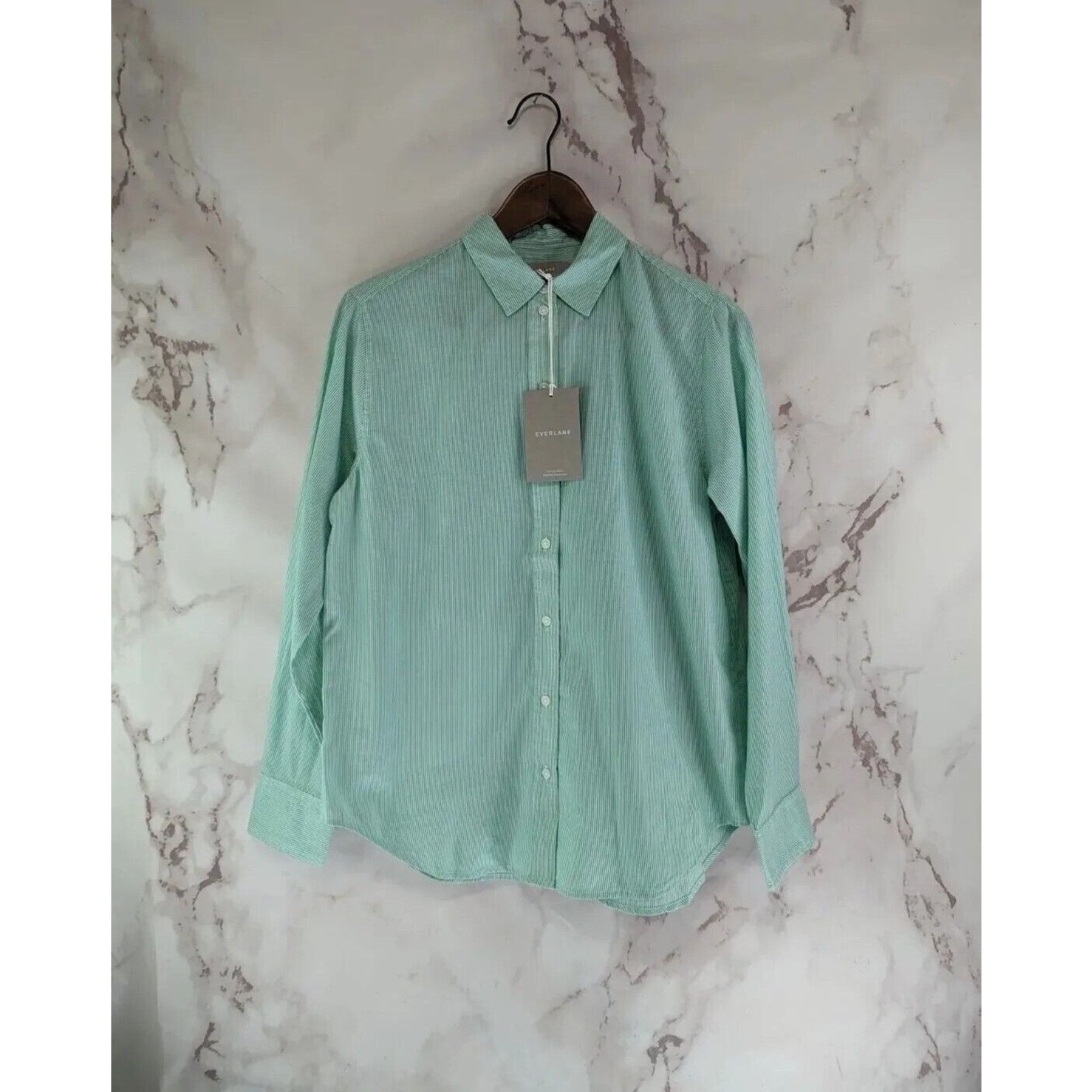 Everlane Everlane Shirt Women 4 S Green Striped Silky Cotton Relaxed Size S / US 4 / IT 40 - 1 Thumbnail
