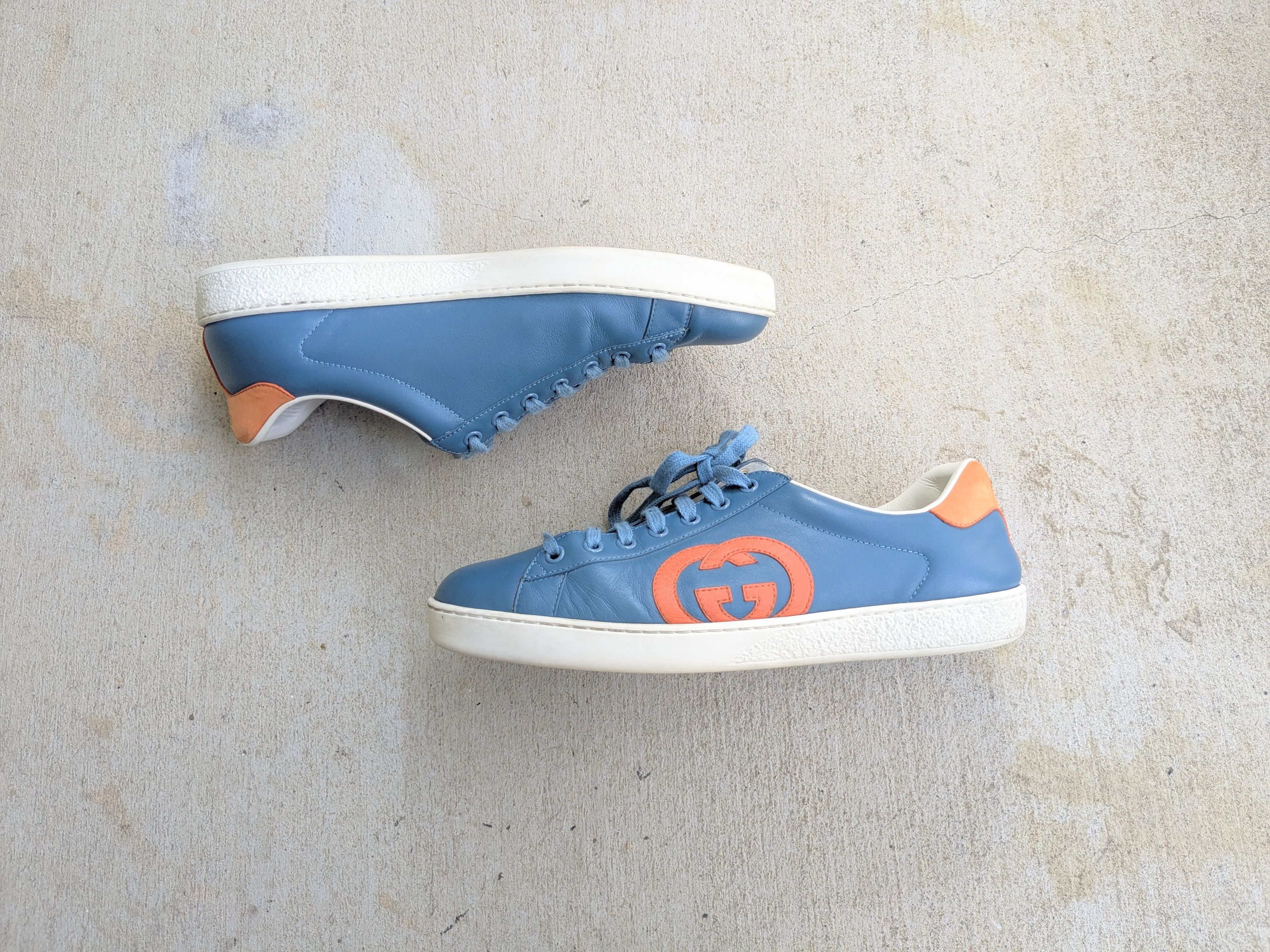 Gucci Gucci Ace Sneakers 8 Interlocking G Leather Blue Orange Size US 8 / EU 41 - 1 Thumbnail