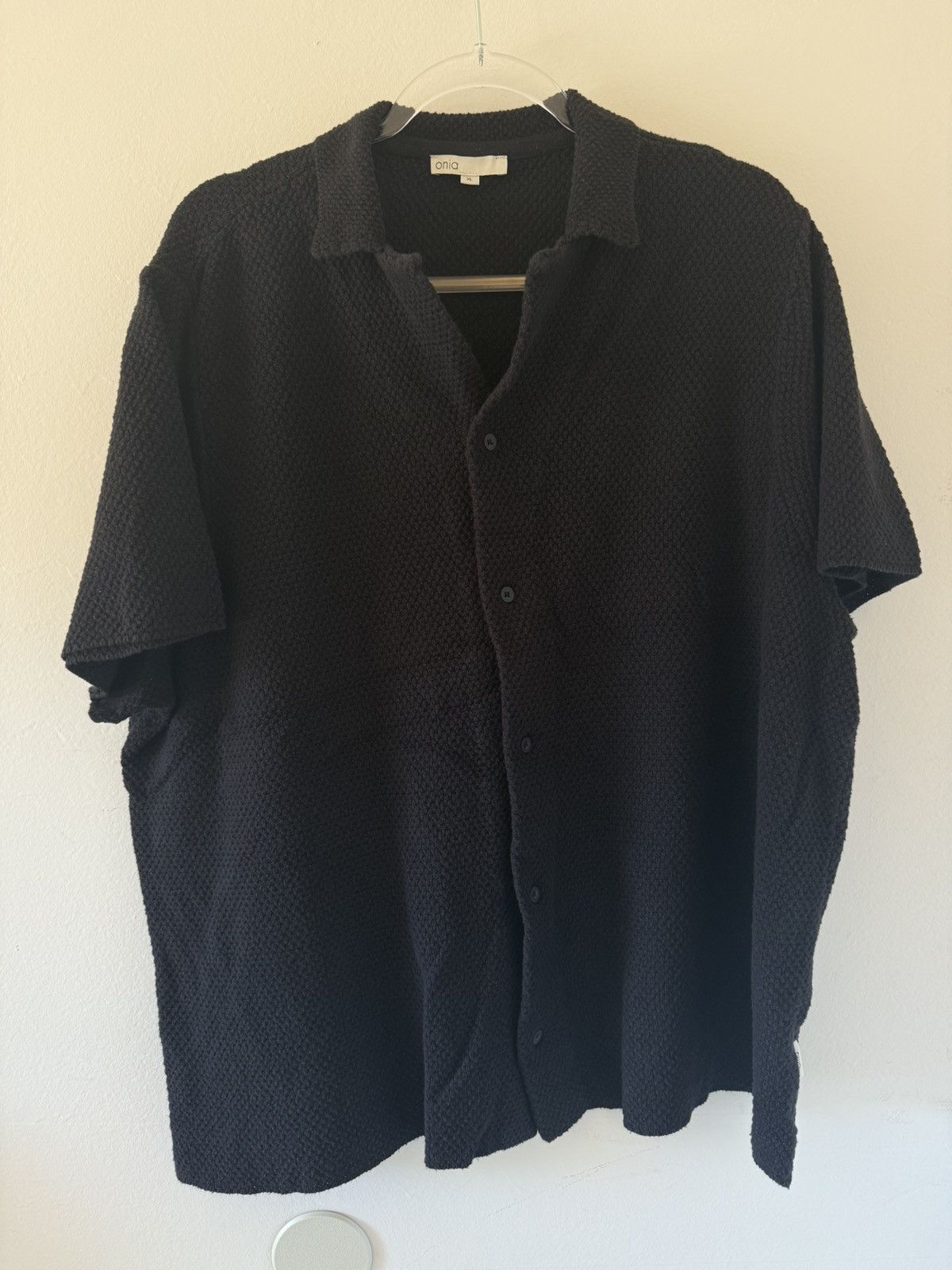 Onia onia Men's Black Cotton Textured Camp Shirt Size US XL / EU 56 / 4 - 1 Thumbnail