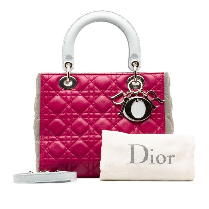 image of Dior Medium Cannage Leather Lady Dior in Purple, Women's