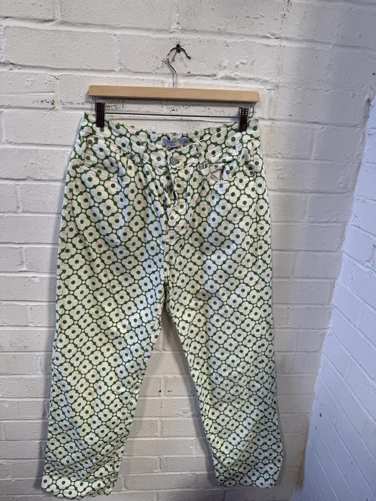 Unknown London Women's Green and White Floral Patterned Pants Size 30" / US 8 / IT 44 - 1 Thumbnail