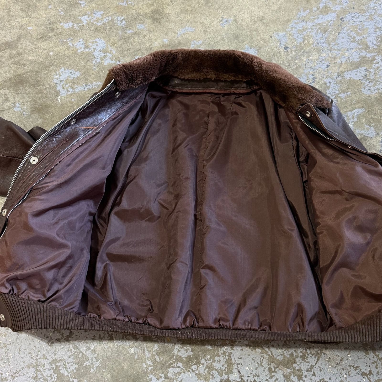 Vintage 50s Brown Leather Flight Jacket HDK Zipper Mouton Collar Size US L / EU 52-54 / 3 - 7 Thumbnail