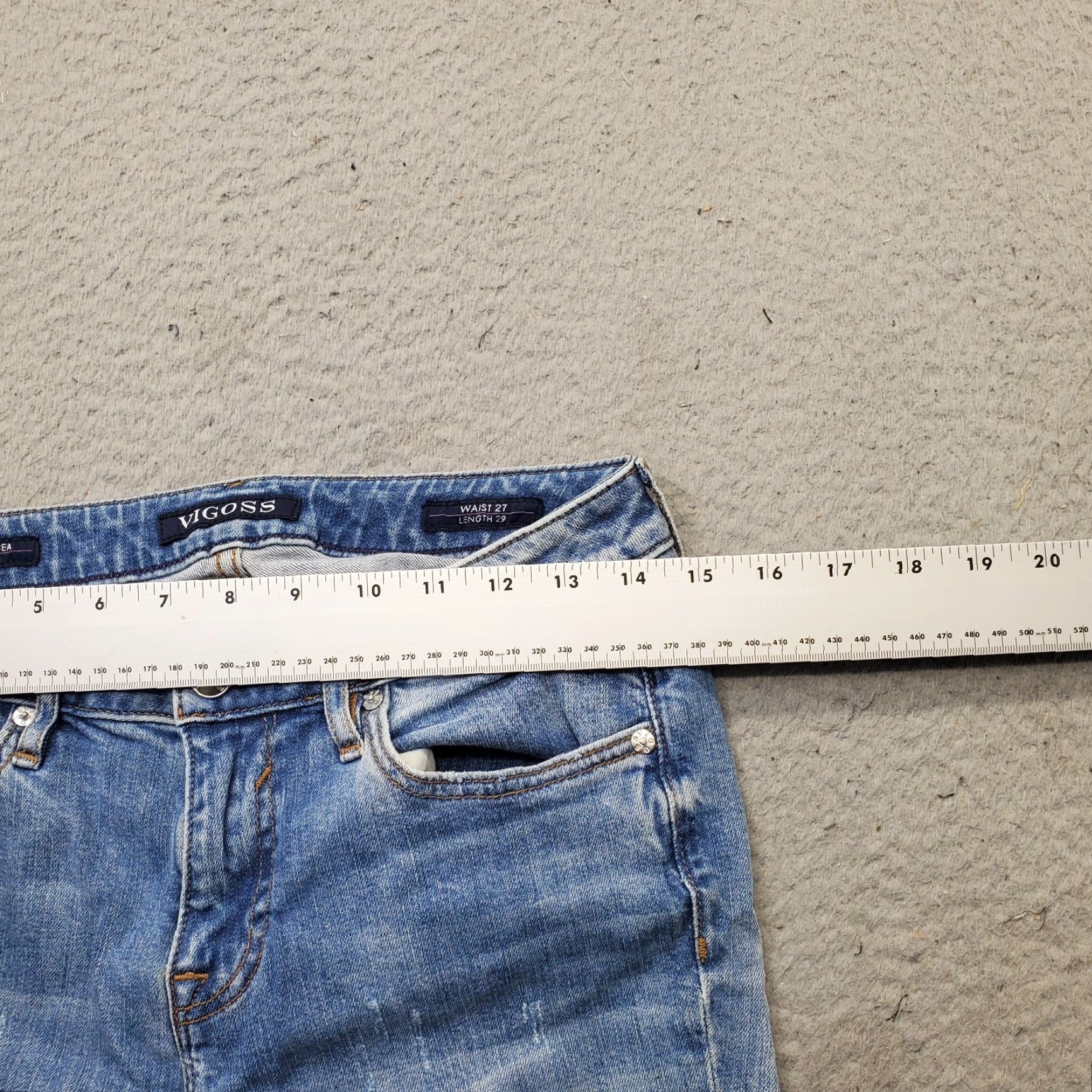 Vintage VIGOSS Jeans Women's 27x29 Blue Denim Stretch Distressed The Chelsea Skinny Leg Shirt Size 27" / US 4 / IT 40 - 6 Thumbnail