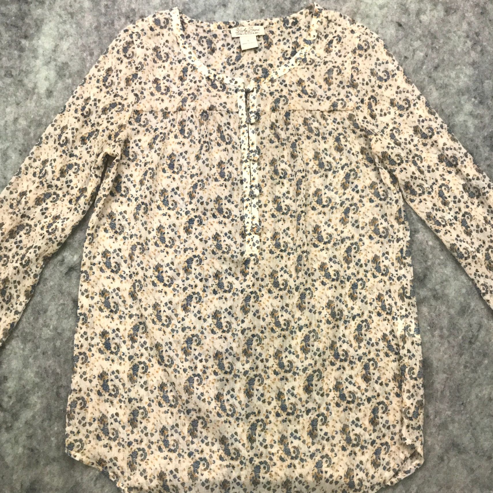 Lucky Brand Lucky Brand Womens Shirt Top Small Blue Floral Flowy Semi-Sheer Live in Love Size S / US 4 / IT 40 - 2 Thumbnail