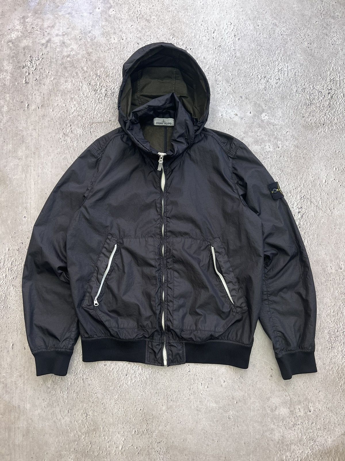 image of Stone Island Nylon Bomber Jacket Membrana 3L Tc Gorpcore in Black, Men's (Size Large)