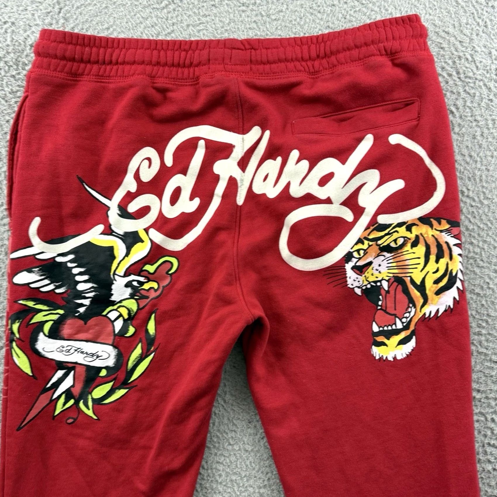 Ed Hardy Ed Hardy Sweatpants Women Large Red Wide-Leg Fleece Logo Pockets Y2K Skull Tattoo Heart Casual Relaxed Pants Size 36" / US 14 / IT 50 - 6 Thumbnail
