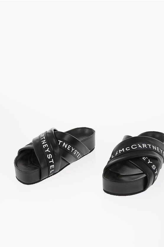 image of Stella Mccartney Criss-Cross Leather Slides in Black, Women's (Size 7)