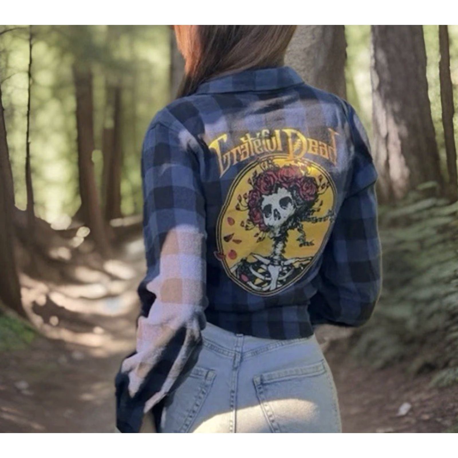 Vintage Grateful Dead Shirt Womens Small Blue Check Plaid Flannel Button-Up Casual Sleeve Long Sleeve Collared Cotton Blend 80s 90s Rock Classic Graphic Print Size S / US 4 / IT 40 - 4 Thumbnail