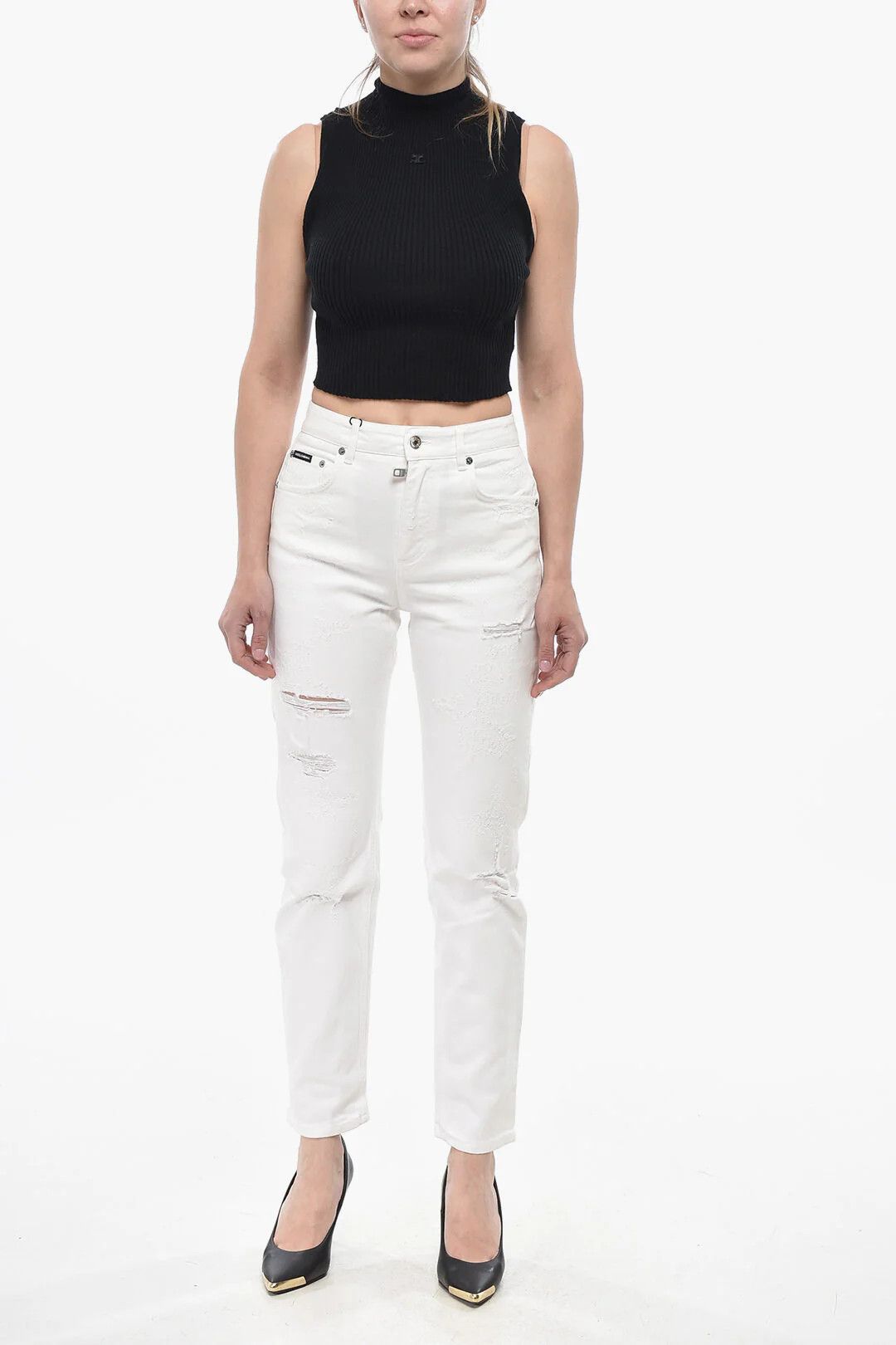 Dolce & Gabbana og1mm0426 Distressed Cotton Skinny-Fit Jeans in White Size 28" / US 6 / IT 42 - 4 Thumbnail