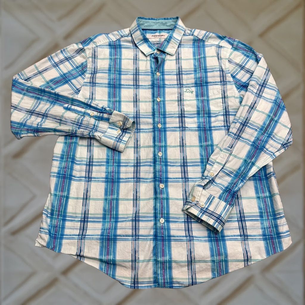 Tommy Bahama Tommy Bahama Button-Down Shirt Mens XL Blue Plaid Long Sleeve Cotton Pima Button-Up Casual Classic Outdoor Preppy Western Not Vintage Size US XL / EU 56 / 4 - 1 Thumbnail