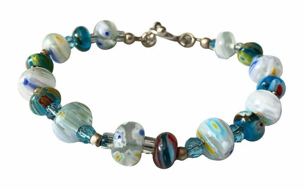 Designer Pre Owned Sterling Bracelet With Blue Glass Crystal Beads Size ONE SIZE - 1 Thumbnail