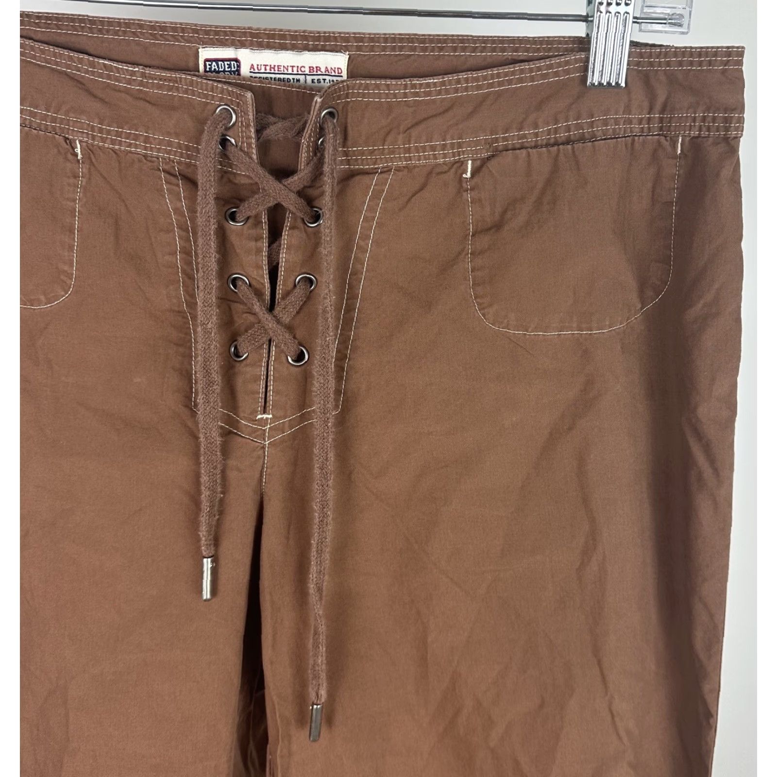 Faded Glory VINTAGE Capri Pants 90s Y2K Brown Cropped Lace Up Corset Lightweight Cotton 23In Inseam M Size M / US 6-8 / IT 42-44 - 3 Thumbnail