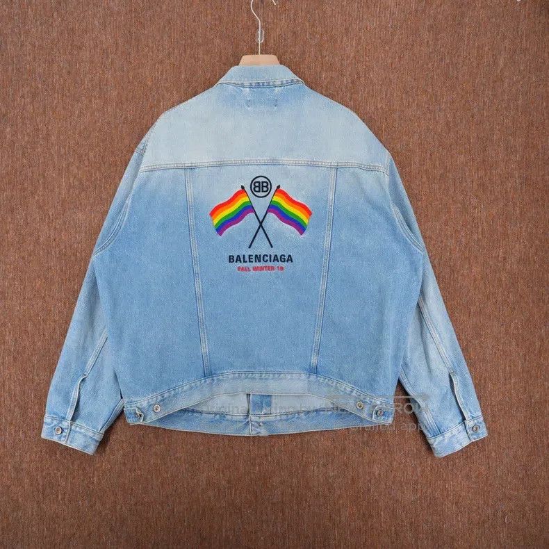 Balenciaga Balenciaga Blue Rainbow Flag Denim Jacket Size US S / EU 44-46 / 1 - 2 Thumbnail