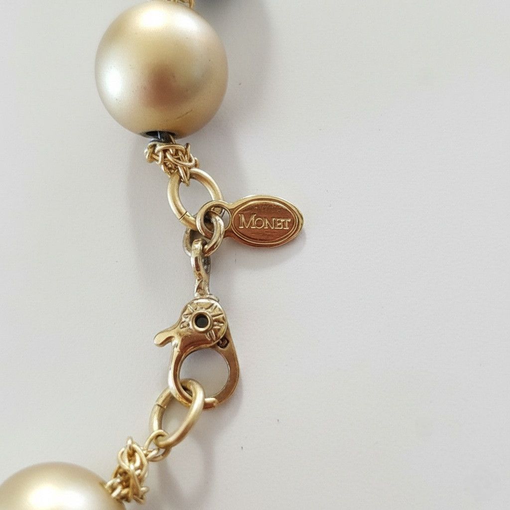 Monet Monet 16" Necklace Gold Metal Pearls Knotted Chain Claw Size ONE SIZE - 7 Thumbnail