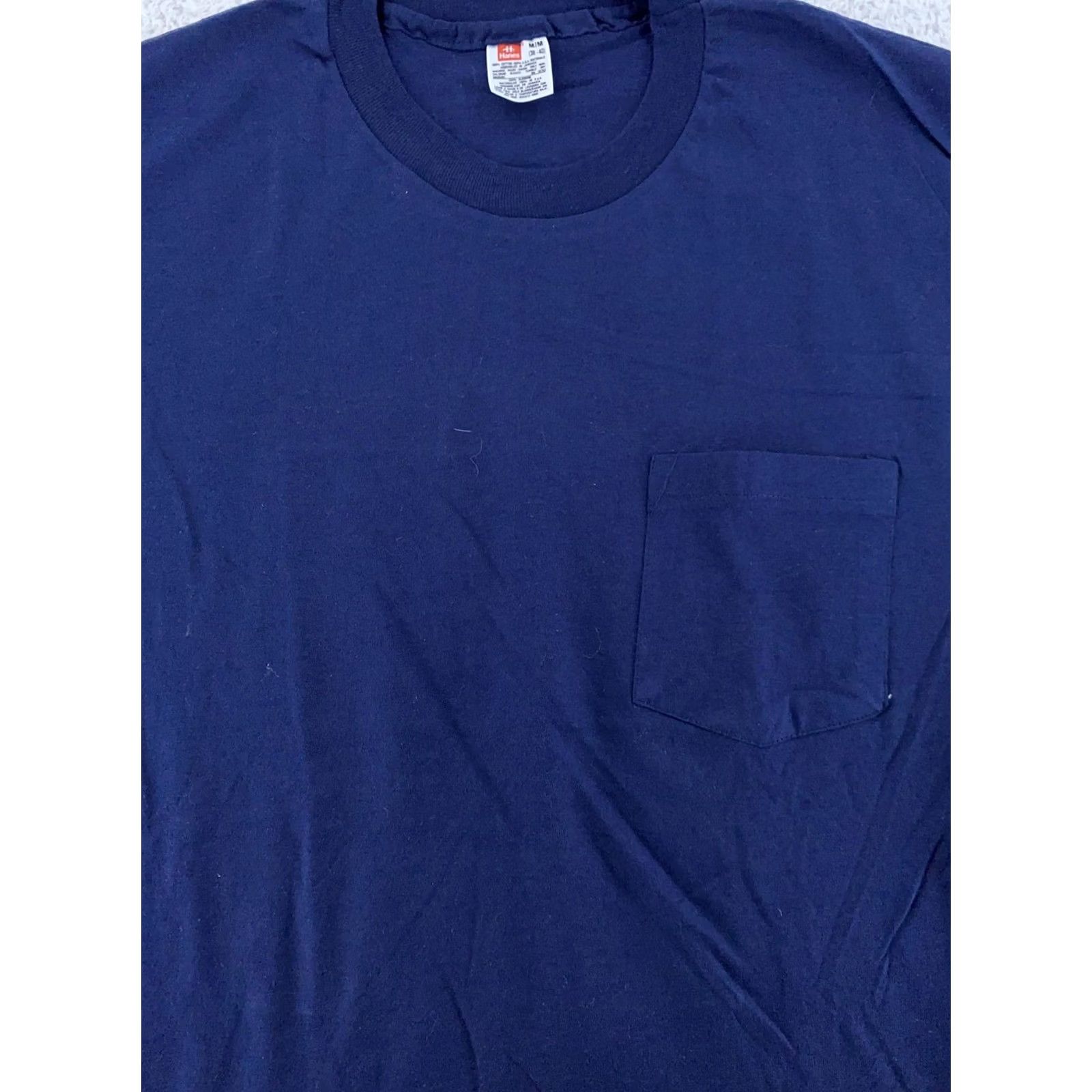 Hanes VINTAGE Hanes Pocket Shirt Mens S Blue Cotton Crew Neck Short Sleeve Solid 90s Mens Size US S / EU 44-46 / 1 - 2 Thumbnail