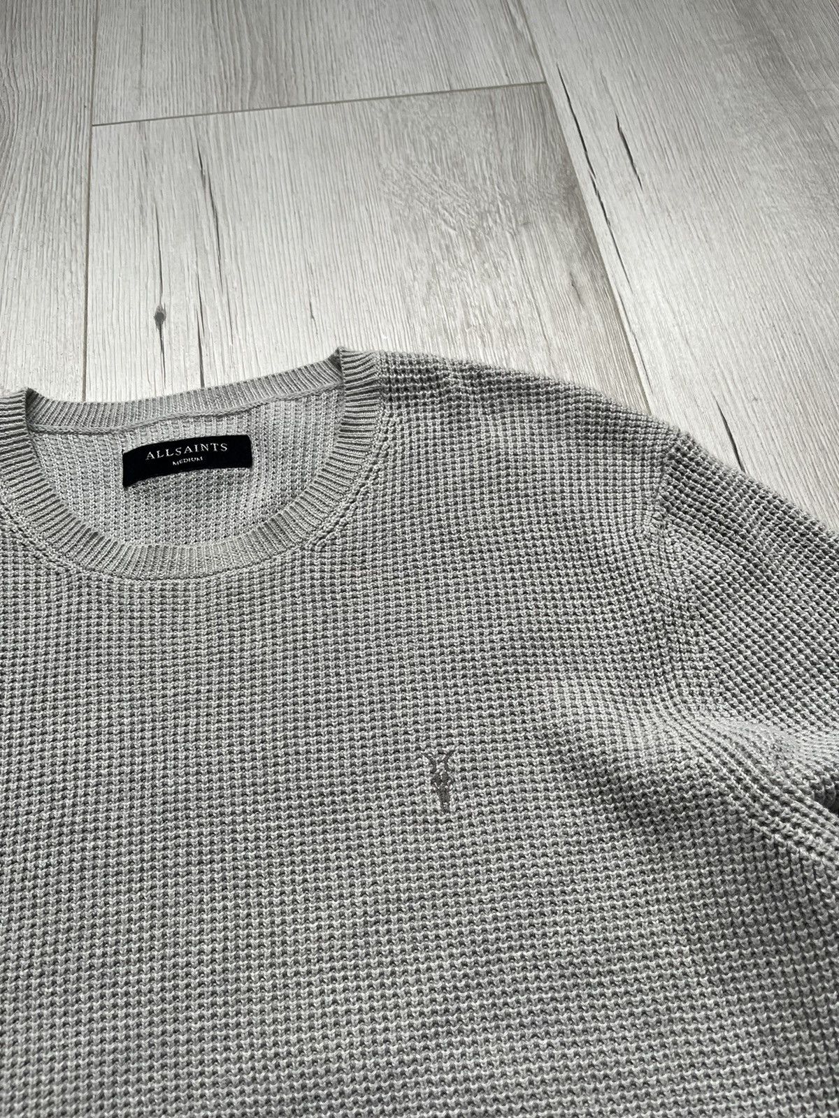 Allsaints × Japanese Brand Allsaints Trias Crew Men’s Waffle Knit Sweater Pullover Grey Size US M / EU 48-50 / 2 - 4 Thumbnail