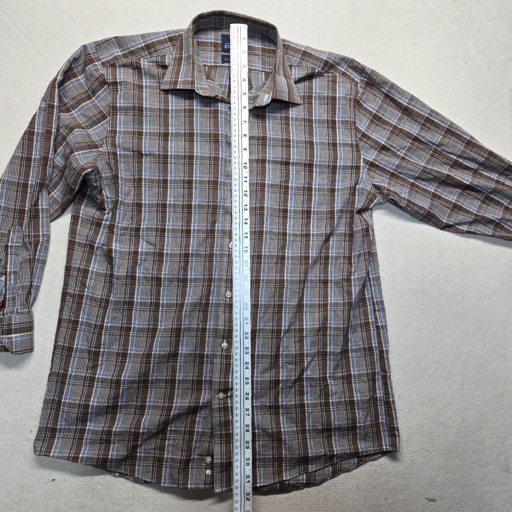 Stafford Stafford Shirt Button-Up Plaid Long Sleeve Regular Fit Men’s 16.5 Brown Cotton Blend Wool/Poly 32-33 Vintage? No – Travel Everyday Style Mens Size US L / EU 52-54 / 3 - 6 Thumbnail